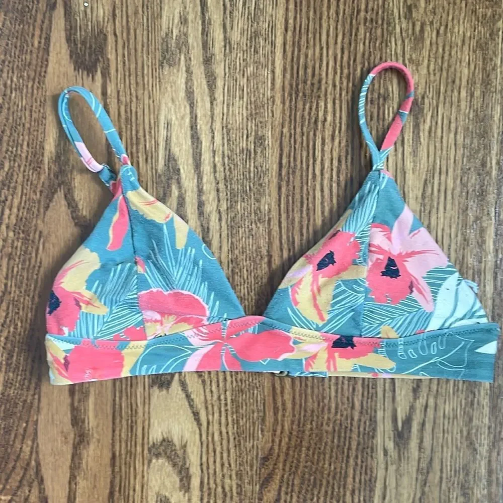 Rip Curl Bikini Top Size Small Tropical Floral Green Pink Yellow